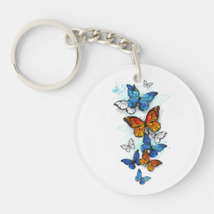 Llavero Morfo y monarca de las mariposas voladoras