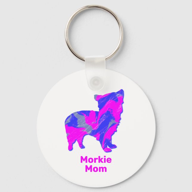 Llavero Morkie Dog Silhouette Hot Pink and Blue (Anverso)