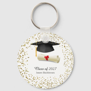Llavero Mortero negro, efecto dorado confetti Graduación