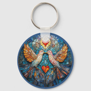 Llavero Mosaico Artístico de Aves y Corazones que Exhiben 