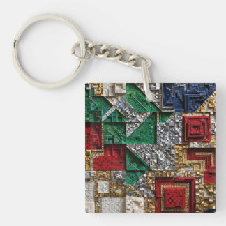 Llavero Mosaico cuadrado gigante esmeralda dorado marfil r