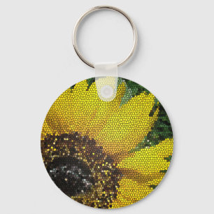 Llavero Mosaico de Flor Amarilla Viviente con Cristal Manc
