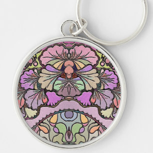 Llavero Mosaico de flores pansy rosa floral elegante