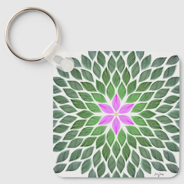 Llavero mosaico de flores rosadas (Anverso)