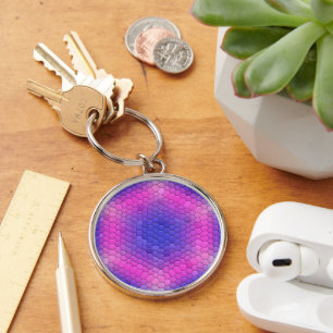 Llavero Mosaico de hexágono rosa en degradado azul