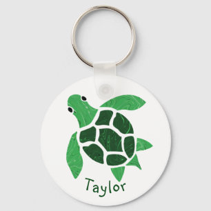Llavero Mosaico de la tortuga marina verde Jade con nombre