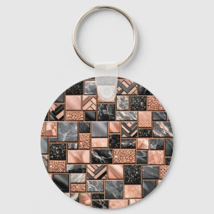 Llavero Mosaico de mármol negro con dorado rosa