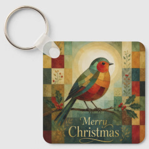 Llavero Mosaico de Navidad Robin Pájaro Acebo Baya
