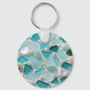 Llavero Mosaico de vidrio de mar turquesa encanto costero
