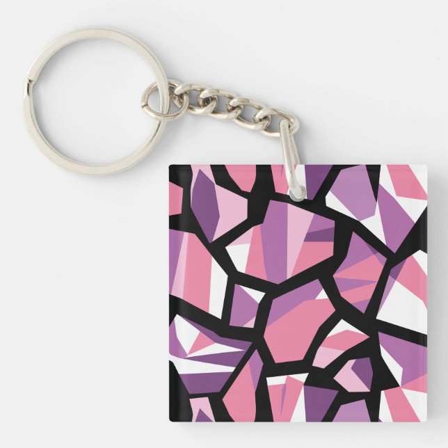Llavero Mosaico geométrico vibrante en rosa y púrpura (Frente)