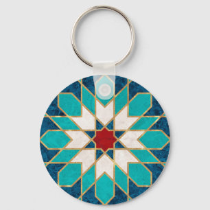 Llavero Mosaico marroquí de mármol blanco Verde azulado az