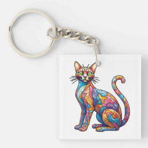 Llavero Mosaico multicolor gracioso gato 756