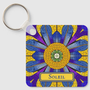 Llavero Mosaico provenzal amarillo y azul agrega texto a a