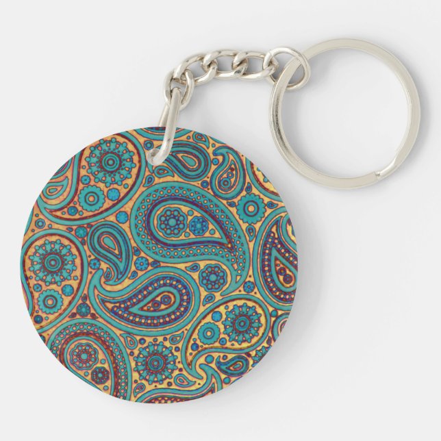 Llavero Motismo del arcoiris turquesa retro Paisley (Atrás)