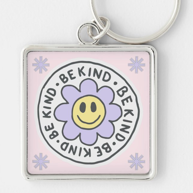 Llavero Motivación ilustrativa rosa y púrpura (Frente)