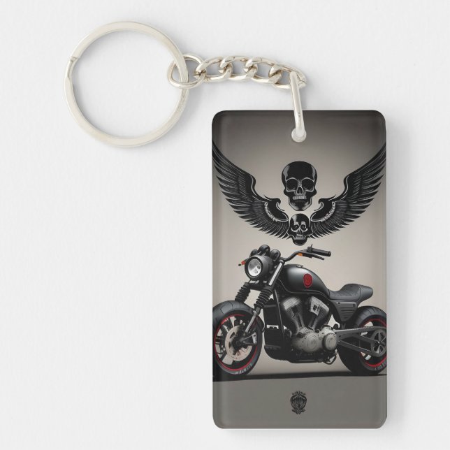 Llavero Motocicleta personalizado con cráneo y gráfico ala (Frente)