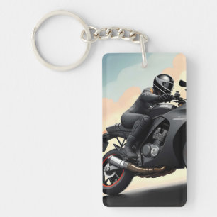 Llavero Motociclista conduciendo una moto de alto rendimie