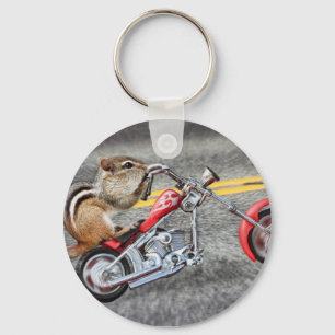 Llavero Motorista del Chipmunk que monta una motocicleta