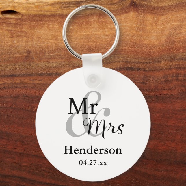 Llavero Mr. & Mrs. Wedding Favor Keyring con nombre y fech (Anverso)
