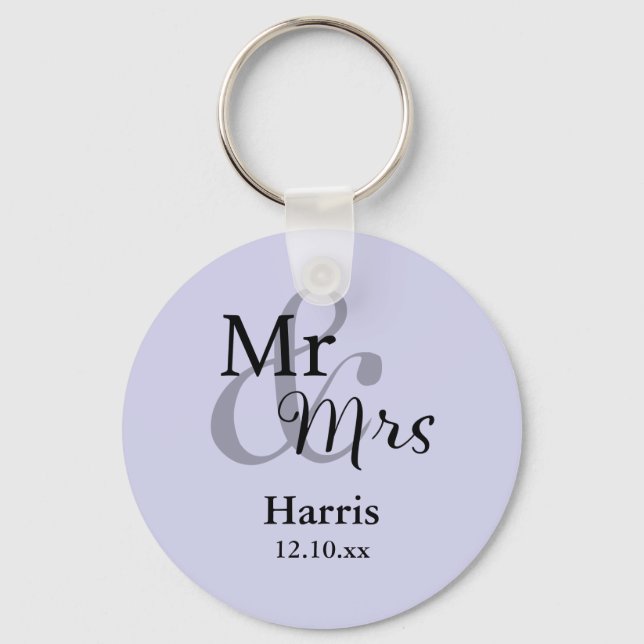 Llavero Mr. & Mrs. Wedding Favor Keyring Name/Date (lilac) (Anverso)