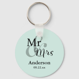 Llavero Mr. & Mrs. Wedding Favor Keyring Name/Date (menta)