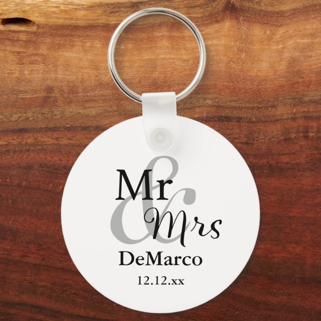 Llavero Mr. & Mrs. Wedding Favor Keyring Name/Date Photo (Anverso)