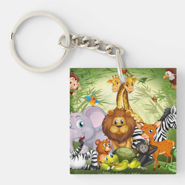 Llavero Muchos Animales Cute Bosque de Bambú-64766 (Frente)