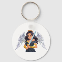 Mujer adorable Ángel con alas abiertas y espada