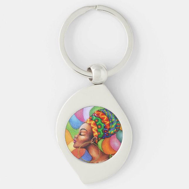 Llavero Mujer africana con tejidos tradicionales de cera (Anverso)