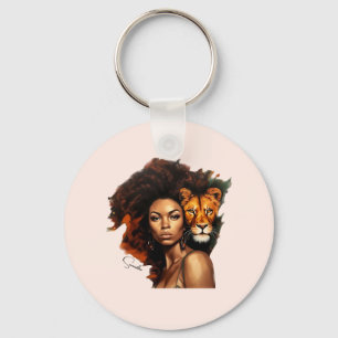 Llavero Mujer afroamericana con león majestuoso