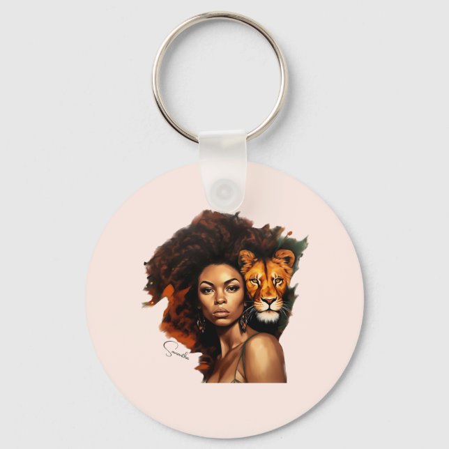 Llavero Mujer afroamericana con león majestuoso (Anverso)