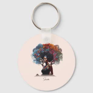 Llavero Mujer afroamericana con pelo adornado con árbol