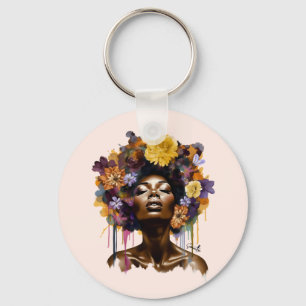 Llavero Mujer afroamericana con pelo afro floral (3)