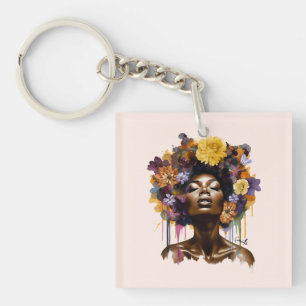 Llavero Mujer afroamericana con pelo afro floral (3)