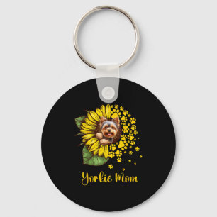 Llavero Mujer Amante de Perros Madre Yorkie Girasol