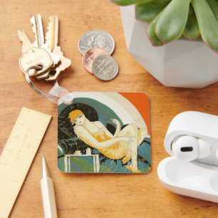 Llavero Mujer Art Déco Vintage Recostada en Sofá, Chompre