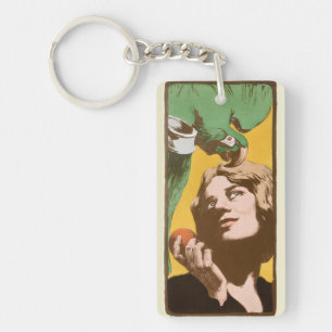 Llavero Mujer Art Nouveau con loro verde de Angelo Jank