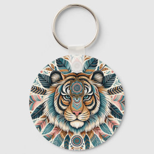 Llavero Mujer boho mandala plumas tigre