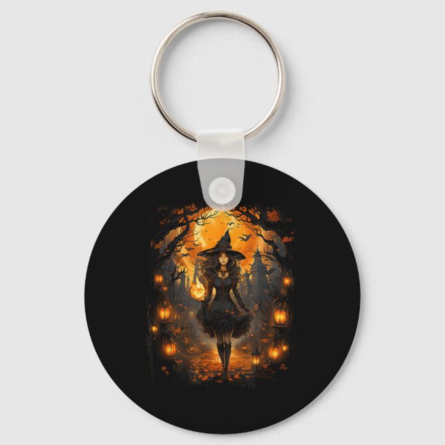 Llavero Mujer bruja Chica con traje de halloween brujería (Anverso)