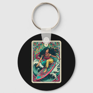 Llavero Mujer Colorida Ola Surfista Tarot Carta Artística