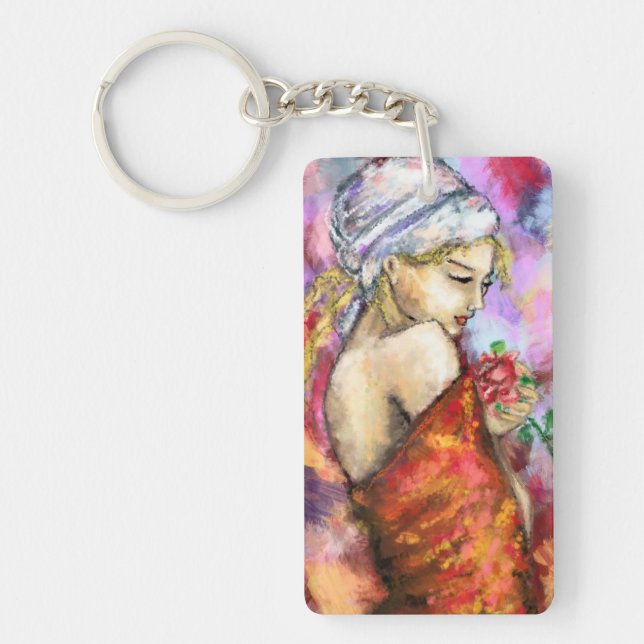 Llavero Mujer con cadena de claves Rosa (Frente)