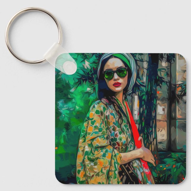 Llavero Mujer con gafas de sol verdes (Anverso)