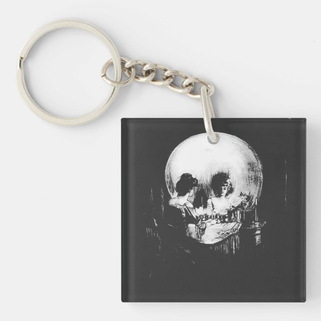 Llavero Mujer con reflejo de calavera de Halloween en el e (Frente)
