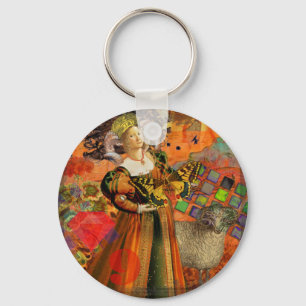 Llavero Mujer de Aries Naranja: Collage de Arte Antiguo de