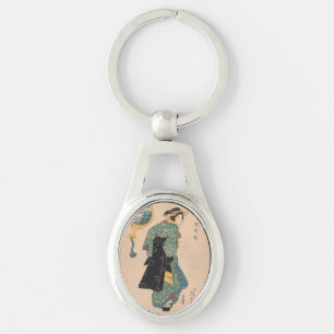 Llavero Mujer de kimono japonés antiguo Ukiyo-e grabado en