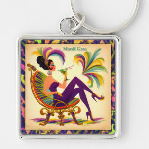 Llavero Mujer de Martini Mardi Gras Retro de mediados de s