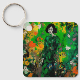 Llavero mujer en un campo colorido