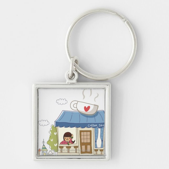 Llavero Mujer en una cafetería (Frente)