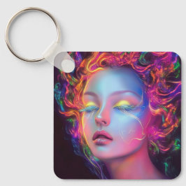 Llavero Mujer extranjera con pelo cósmico