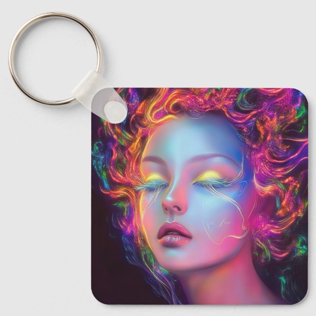 Llavero Mujer extranjera con pelo cósmico (Anverso)